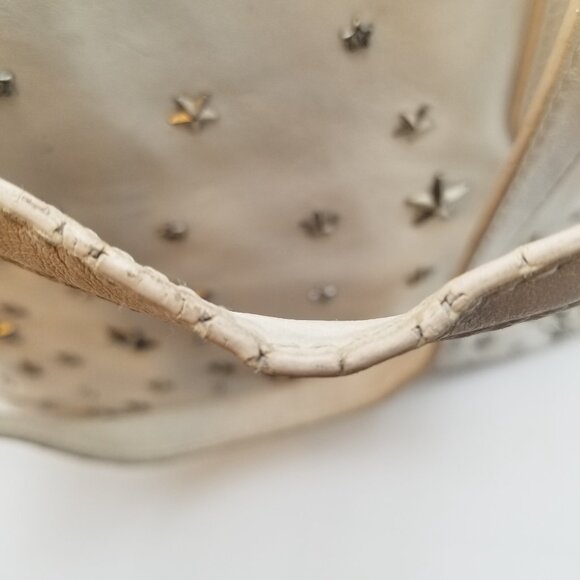 Jimmy Choo Tote Bag Cream Color Leather Star Studded Purse - Picture 9 of 12
